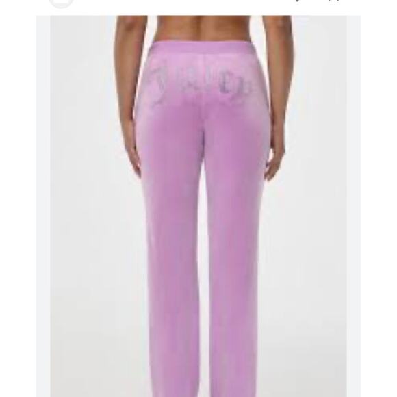 Juicy Couture OG Big Bling Velour Track Pants Rhinestone Logo Pink Size XL - Picture 2 of 10